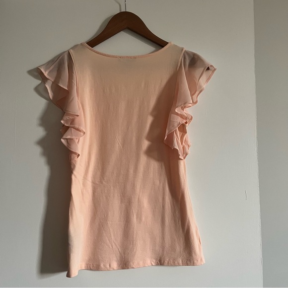 Salmon coral tshirt with flowy ruffled sleeves - Picture 4 of 4